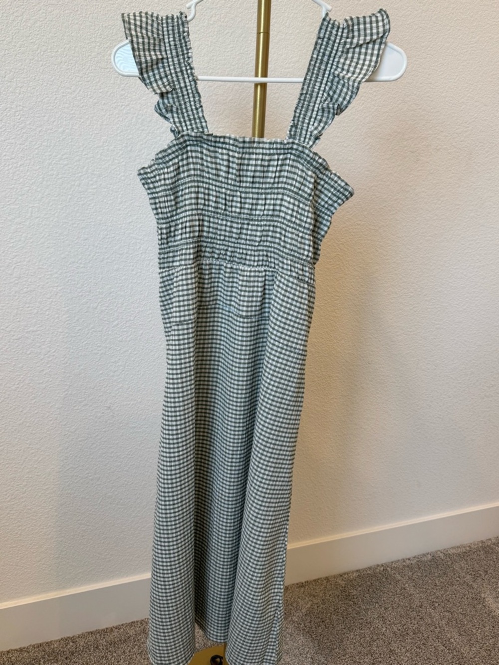 Old Navy Green and White Gingham Midi Dress